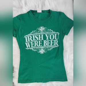 Womens St. Patrick's Day "I Wish You Were Beer" Green Short Sleeve Tee Size XS